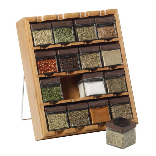 Kamenstein Bamboo Inspirations Spice Rack with Leaf Labels, 16Cube